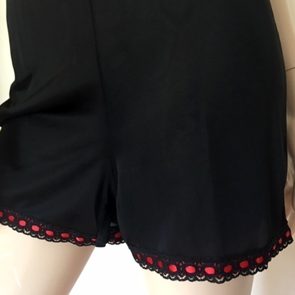 VINTAGE 60s Kayser Black Nylon Teddy Culotte Slip Red Satin ribbon detail - Picture 3 of 12